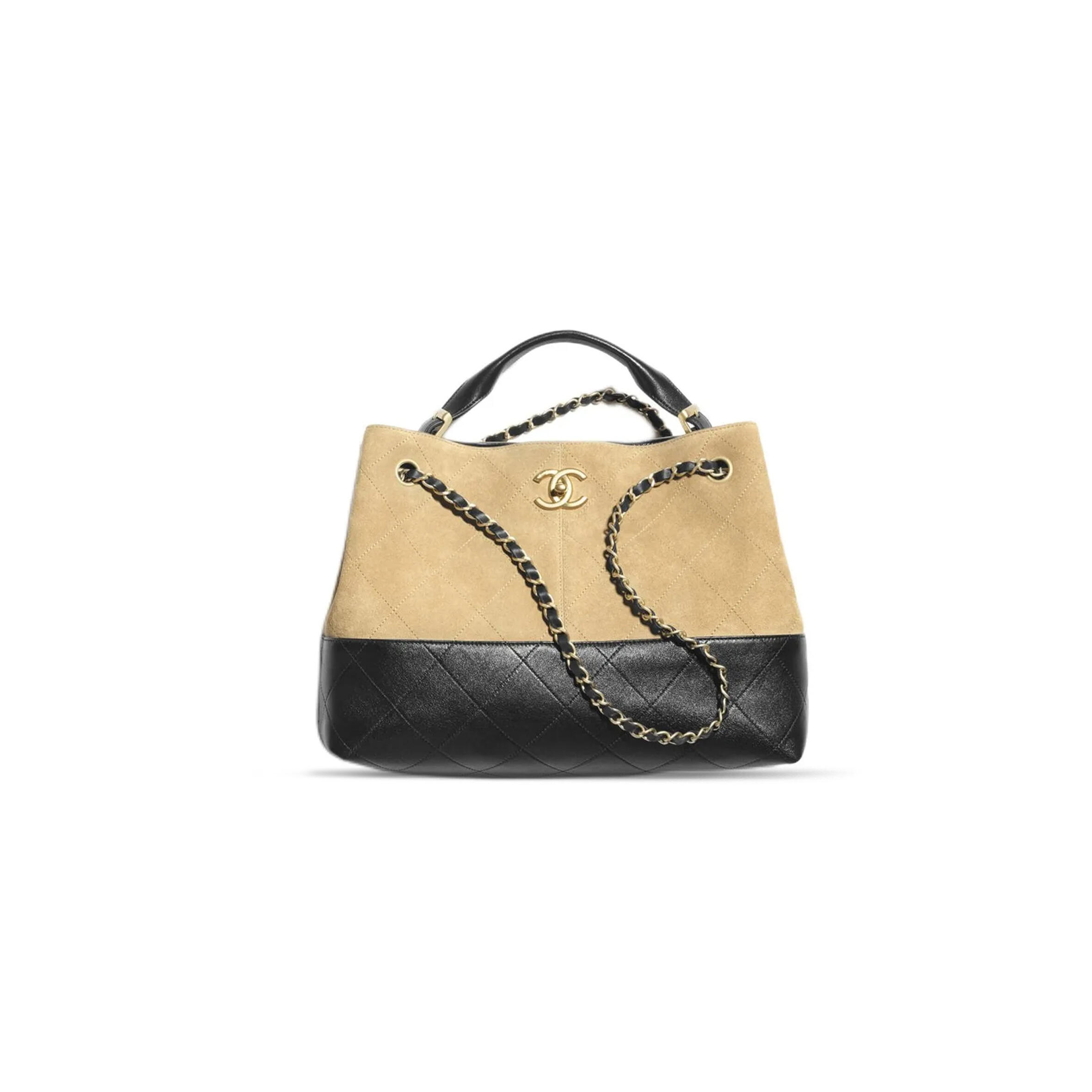 CHANEL MASTER SHOPPING BAG SUEDE CALFSKIN, SHINY LAMBSKIN & GOLD-TONE METAL BEIGE & BLACK AS5634 (36*24*12cm)